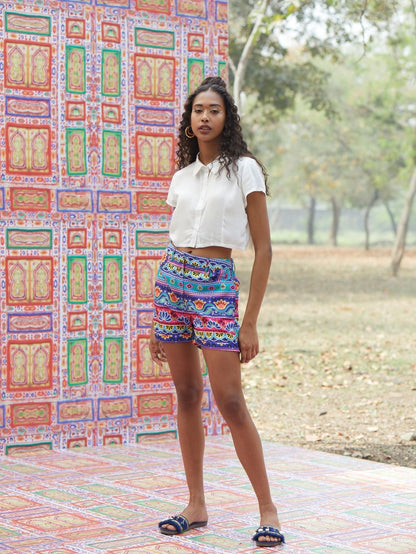 Women's Blue & Pink Floral Print Shorts