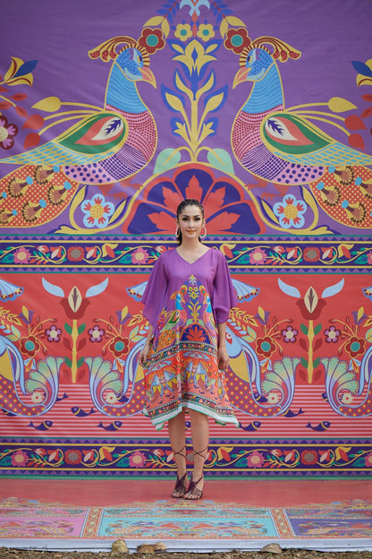 Women's Purple Abstract Print Kaftan Dress