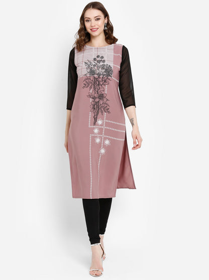 Women's Mauve Printed Straight Kurt