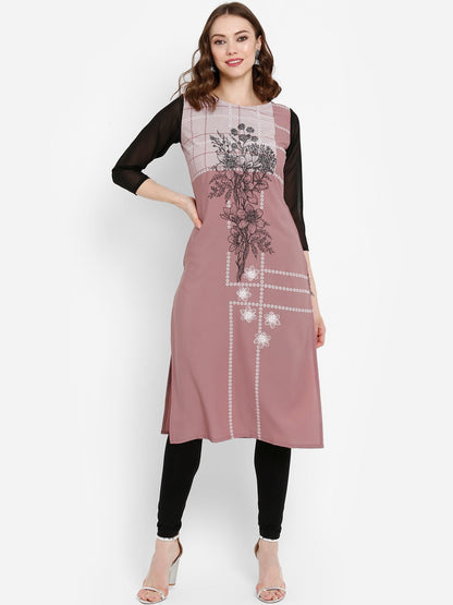 Women's Mauve Printed Straight Kurt