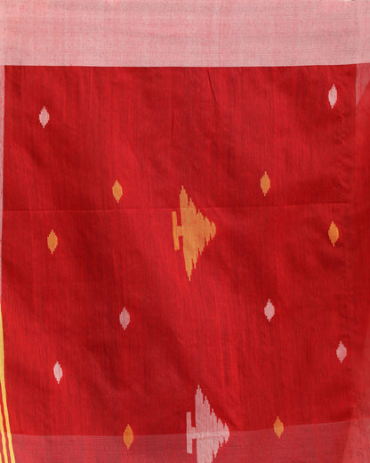 Women's Red White Cotton Blend Handloom Tie Dye Jamdani Saree