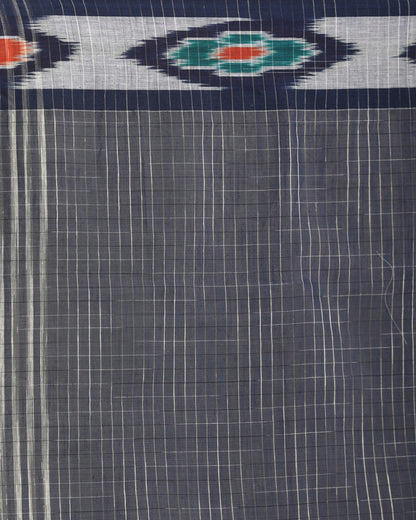 Women's Kotki Border Turquoise Cotton Blend Handloom Saree