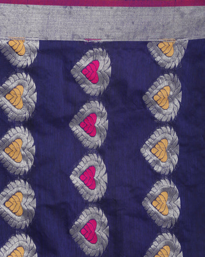 Women's Royal Blue Cotton Blend Handloom Jamdani Saree