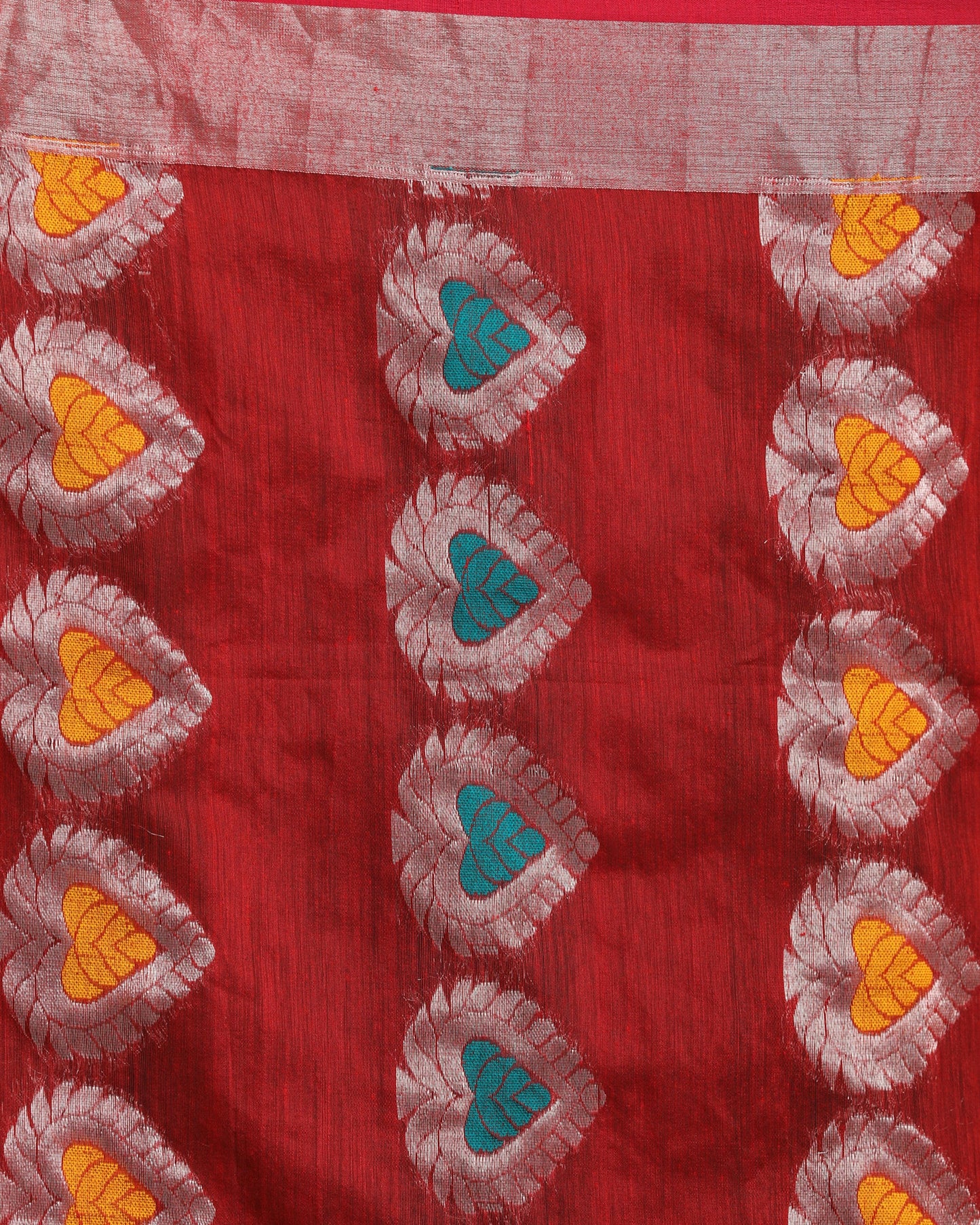 Women's Red Cotton Blend Handloom Jamdani Saree