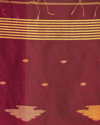 Women's Fuchsia Light Mustard Cotton Blend Handloom Tie Dye Jamdani Saree