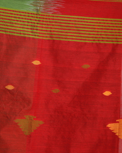 Women's Red Green Cotton Blend Handloom Tie Dye Jamdani Saree