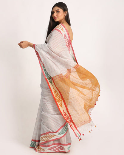 Women's Kotki Border Ice Blue Cotton Blend Handloom Saree