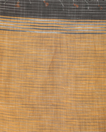Women's Kotki Border Deep Grey Cotton Blend Handloom Saree