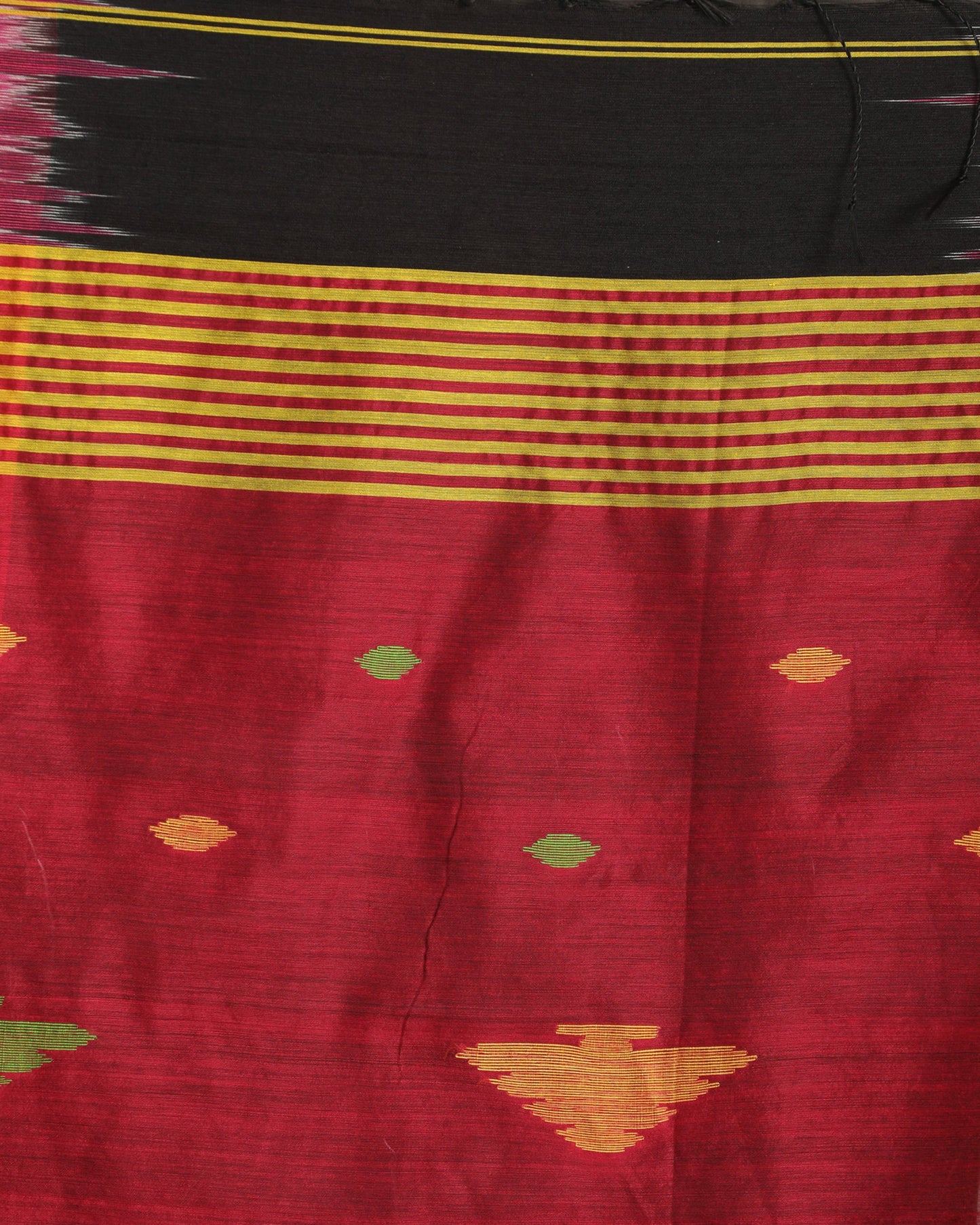 Women's Fuchsia Black Cotton Blend Handloom Tie Dye Jamdani Saree