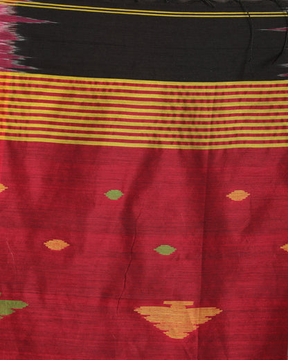 Women's Fuchsia Black Cotton Blend Handloom Tie Dye Jamdani Saree