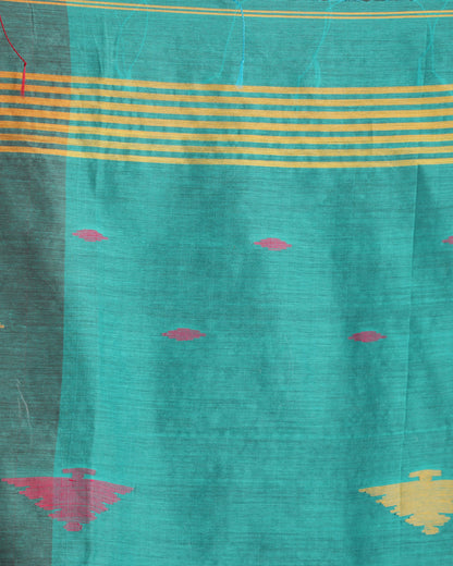 Women's Fuchsia Turquoise Cotton Blend Handloom Tie Dye Jamdani Saree