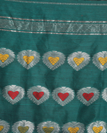 Women's Teal Cotton Blend Handloom Jamdani Saree