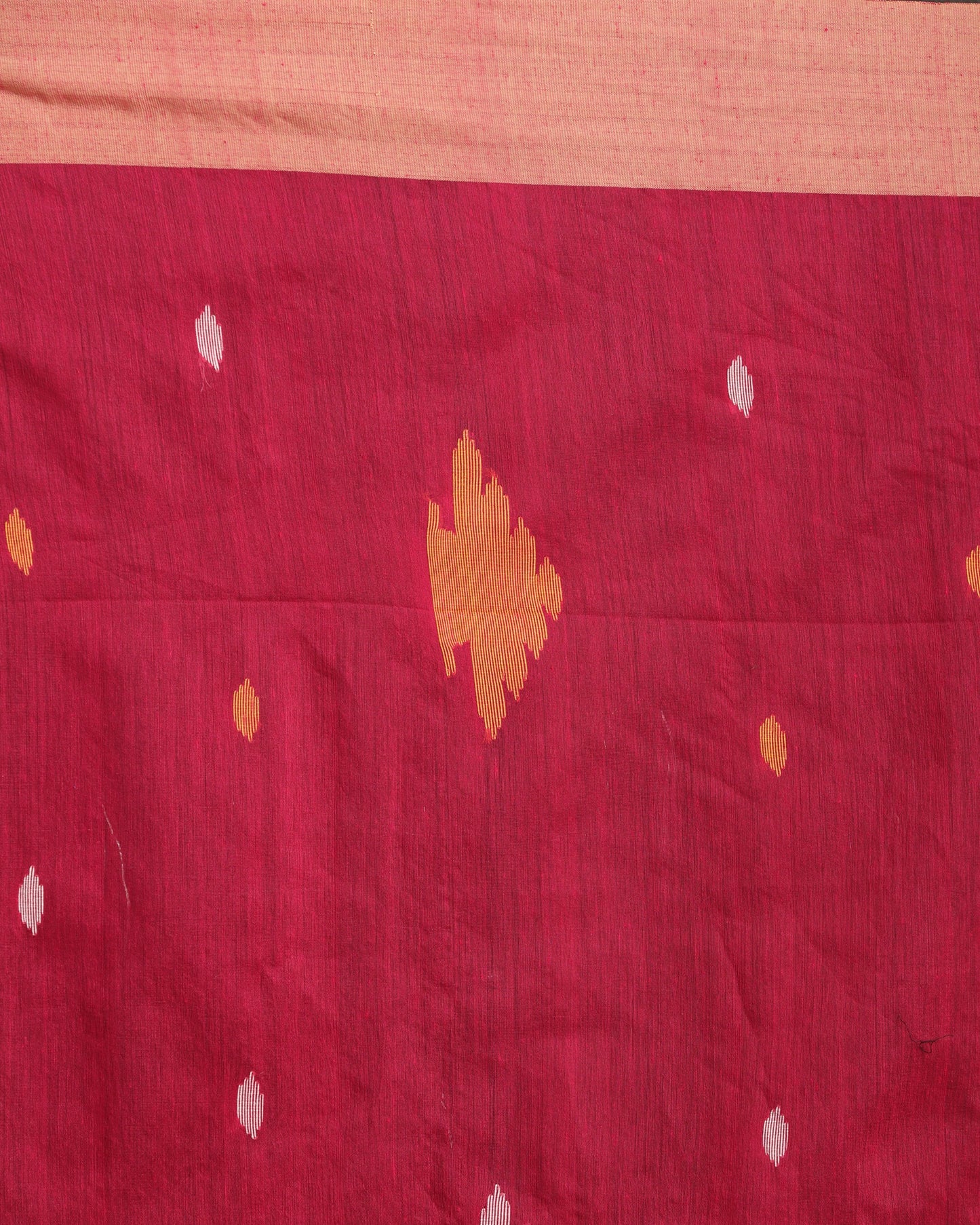 Women's Deep Pink Mellon Yellow Cotton Blend Handloom Tie Dye Jamdani Saree