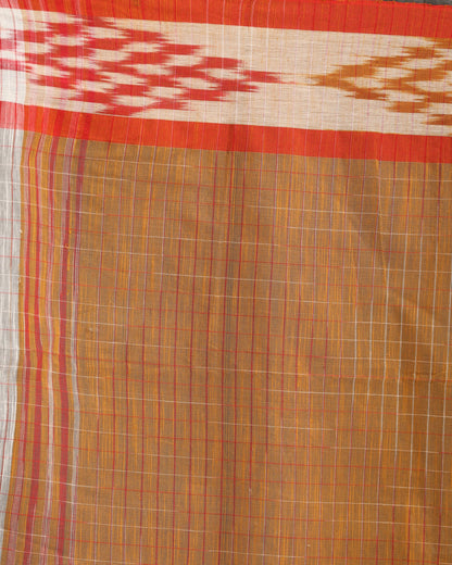 Women's Kotki Border White Cotton Blend Handloom Saree