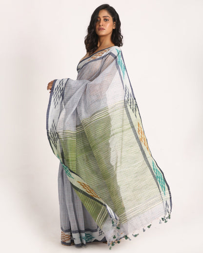 Women's Kotki Border Sky Blue Cotton Blend Handloom Saree