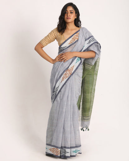 Women's Kotki Border Sky Blue Cotton Blend Handloom Saree