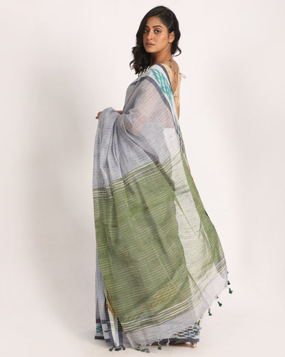 Women's Kotki Border Sky Blue Cotton Blend Handloom Saree