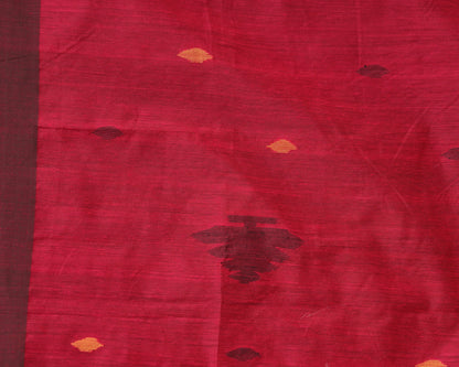 Women's Fuchsia Black Cotton Blend Handloom Tie Dye Jamdani Saree