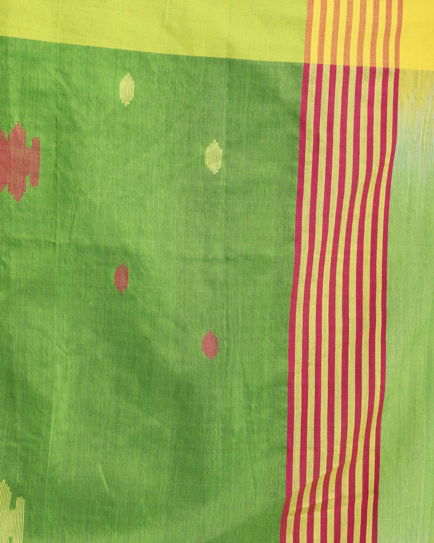 Women's Yellow Green Cotton Blend Handloom Tie Dye Jamdani Saree