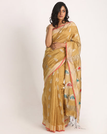 Women's Dark Chuku Cotton Blend Handloom Jamdani Saree