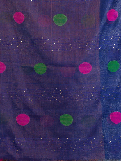 Women's Blue Handweven Cotton Blend Jamdani handloom Saree