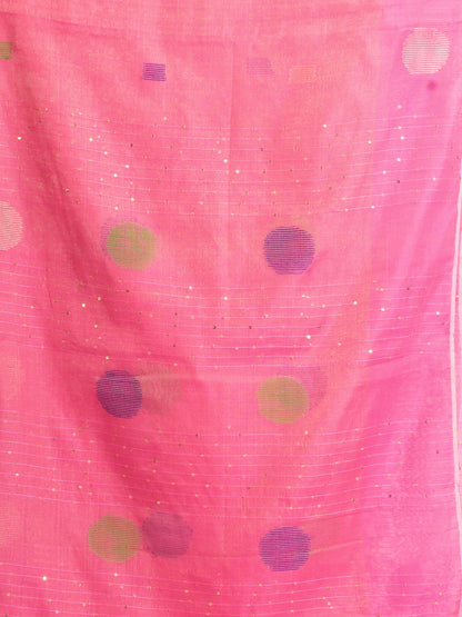 Women's Pink Handweven Cotton Blend Jamdani handloom Saree