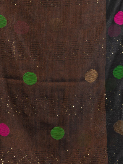 Women's Black Handweven Cotton Blend Jamdani handloom Saree