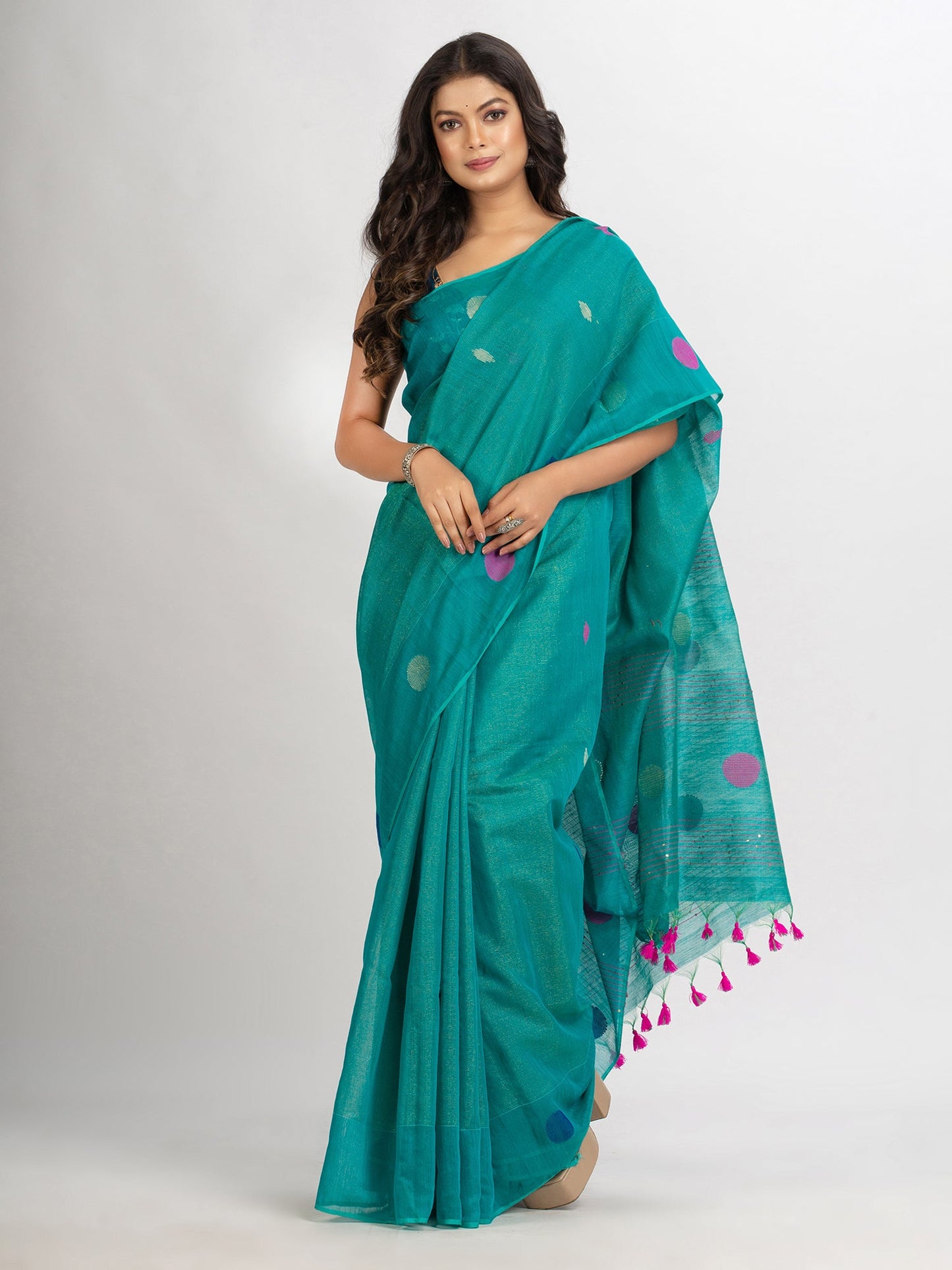 Women's Firoja Handweven Cotton Blend Jamdani handloom Saree