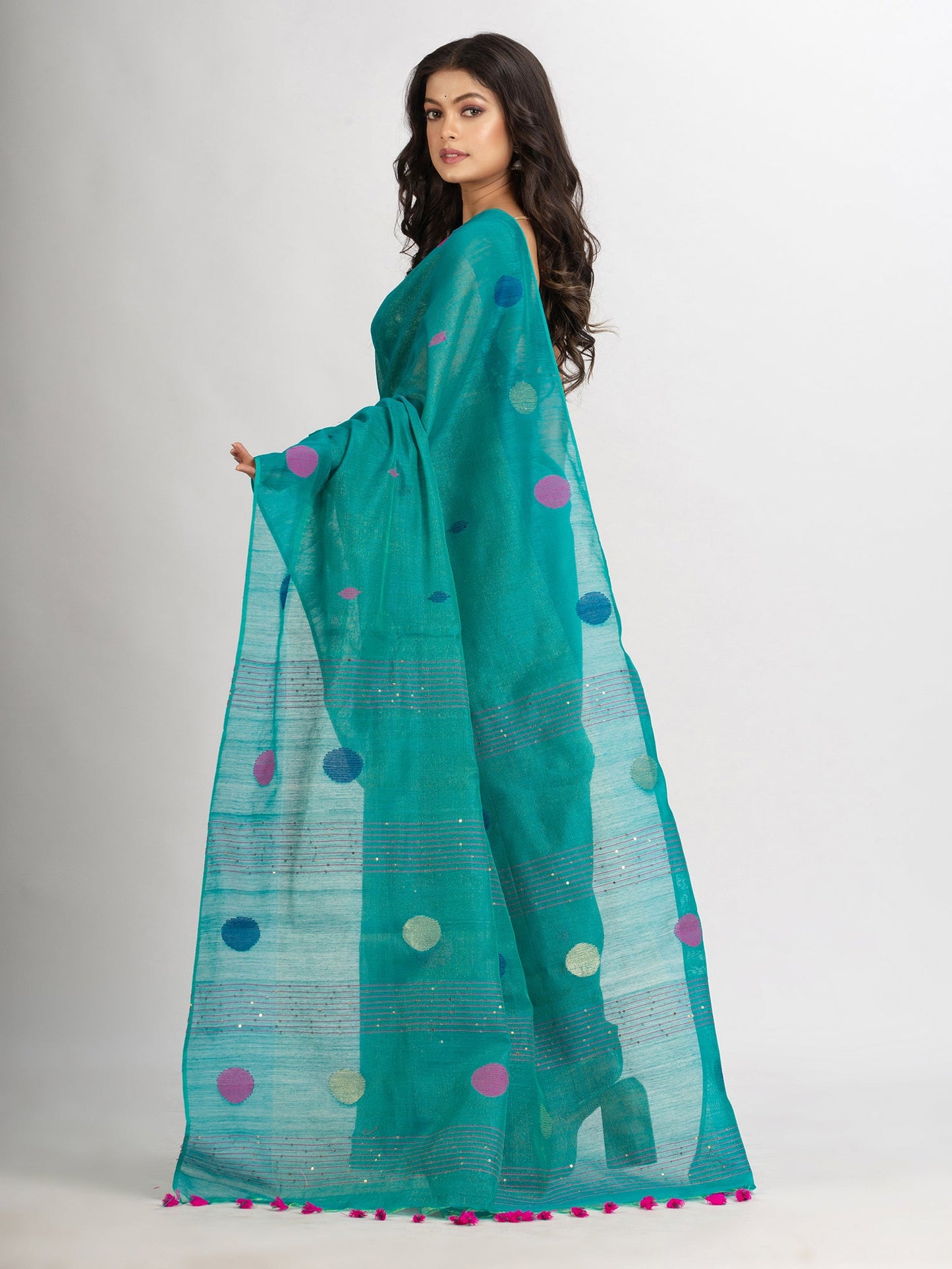 Women's Firoja Handweven Cotton Blend Jamdani handloom Saree
