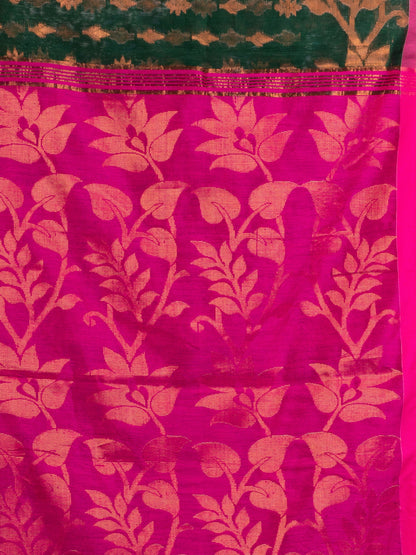Women's Battle Green Cotton Blend Handloom Tangail Saree