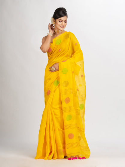 Women's Yollow Handweven Cotton Blend Jamdani handloom Saree