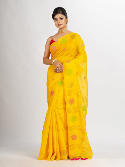 Women's Yollow Handweven Cotton Blend Jamdani handloom Saree