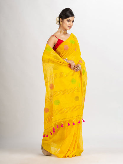 Women's Yollow Handweven Cotton Blend Jamdani handloom Saree