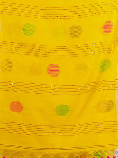 Women's Yollow Handweven Cotton Blend Jamdani handloom Saree