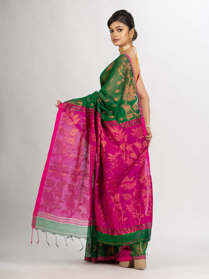 Women's Green Cotton Blend Handloom Tangail Saree