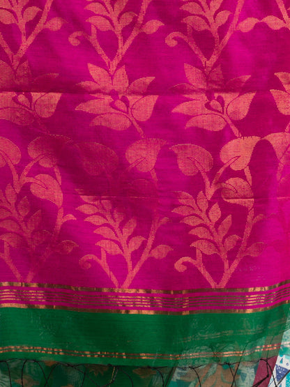 Women's Green Cotton Blend Handloom Tangail Saree