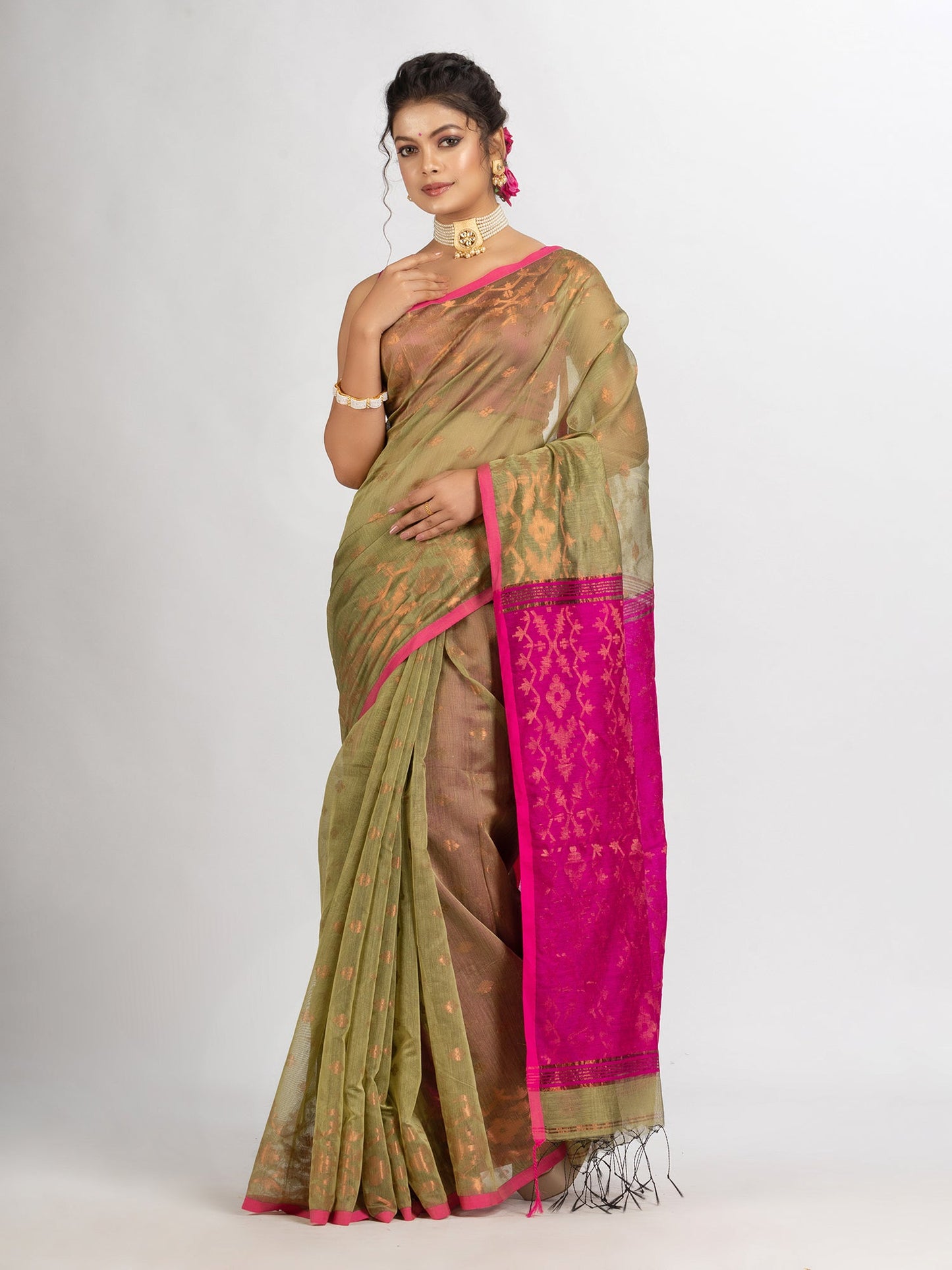 Women's Muga Cotton Blend Handloom Tangail Saree