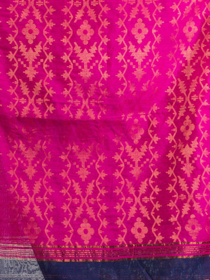 Women's Nevy Blue Cotton Blend Handloom Tangail Saree