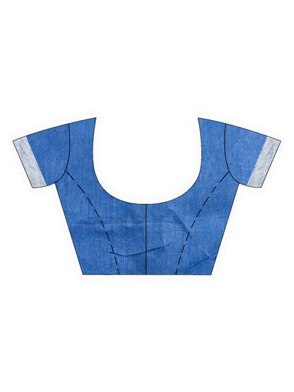 Women's Blue Handweven Bamper Lilen Jamdani handloom saree