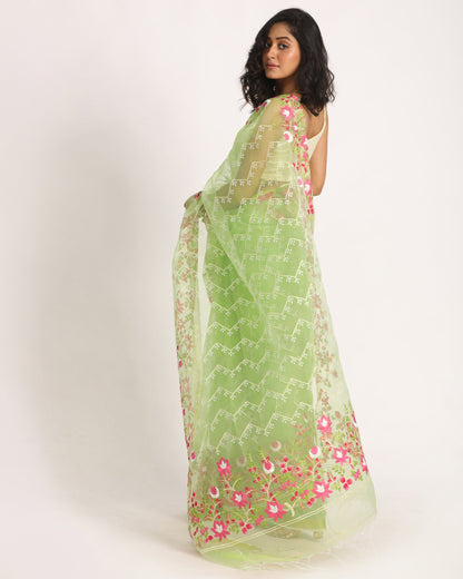 Women's Green Art Silk Muslin Handloom Embroidery Saree