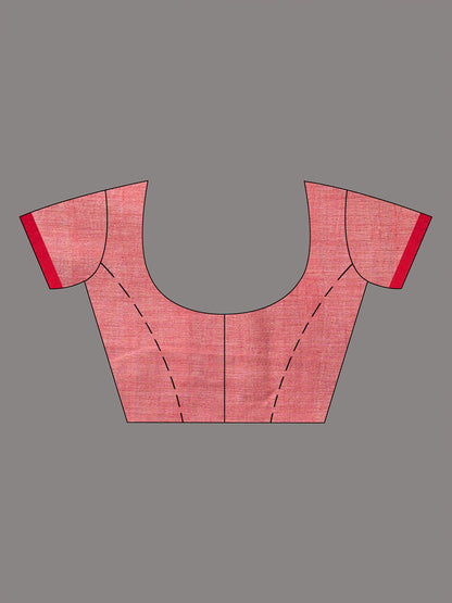 Women's Ghicha red pallu with hand jamdani in red border handwoven cotton ghicha saree