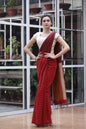 Women's Red black handwoven cotton saree