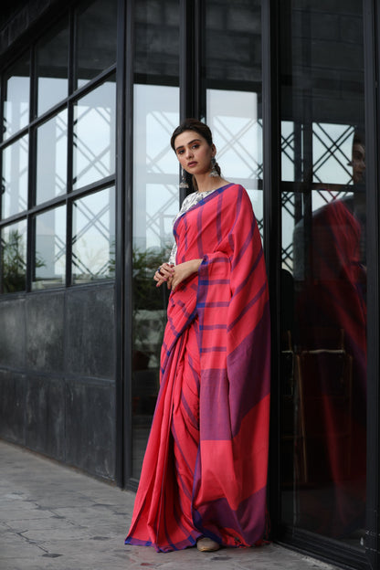 Women's Pink handwoven linen saree