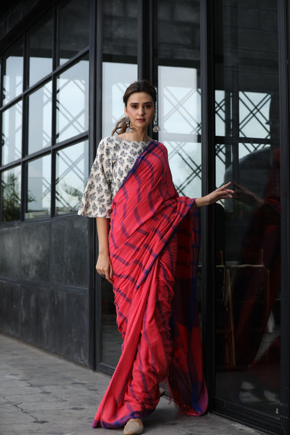 Women's Pink handwoven linen saree