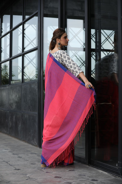 Women's Pink handwoven linen saree