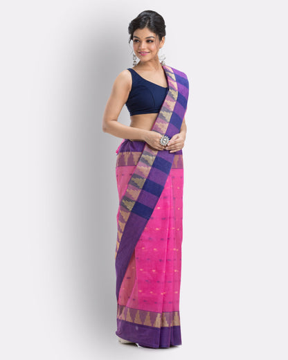 Women's Self Temple Design Pinktant Cotton Saree