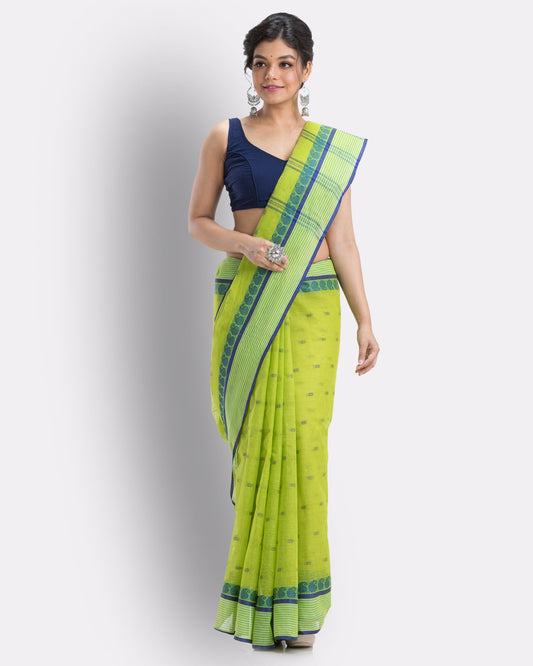 Women's Self Design Tant Cotton Saree (Green)