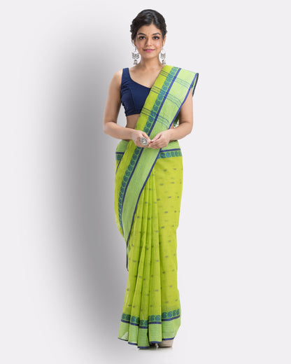 Women's Self Design Tant Cotton Saree (Green)