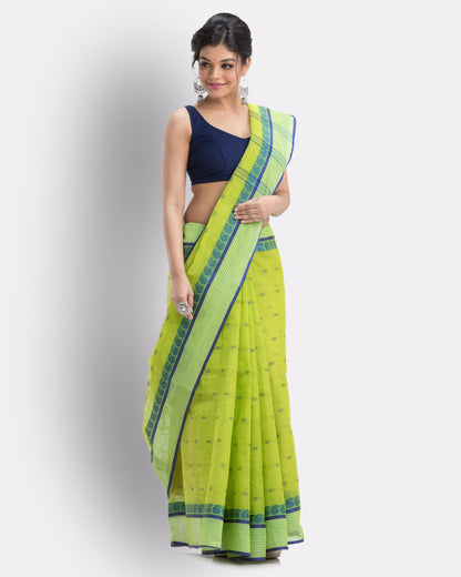 Women's Self Design Tant Cotton Saree (Green)