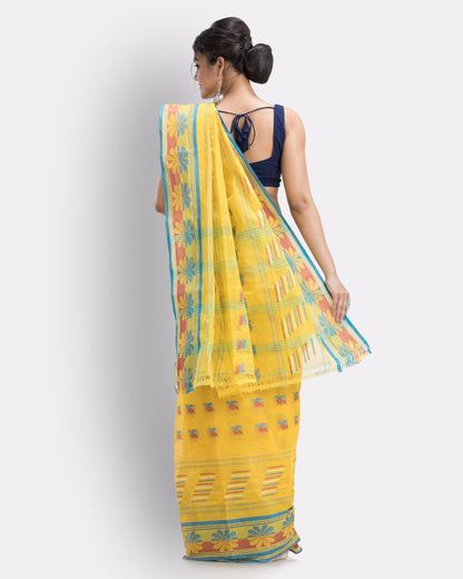 Women's Handwoven, Self Design Tant Cotton Saree (Yellow)